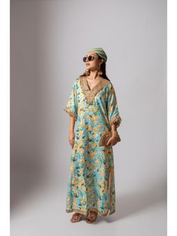 Maison Shefali - Linen Digital Print Turquoise Dress