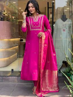 Gahan - Womens Pink Yoke Design Straight Kurta & Pant with Dupatta