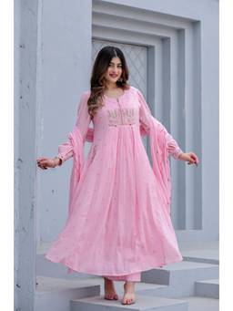 Gahan - Womens Light Pink Embroidered Anarkali Kurta & Pant with Dupatta