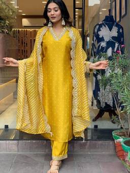 Gahan - Womens Yoke Design Embroidered Straight Kurta & Pant with Dupatta