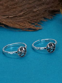 Praavy - 925 Oxidised Silver Antique Design Adjustable Toe Ring