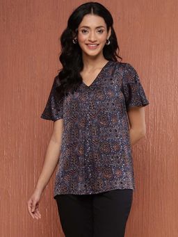 Fabindia - Blue Rayon Blend Ajrakh Printed Top