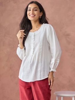 Fabindia - White Cotton Checked Top