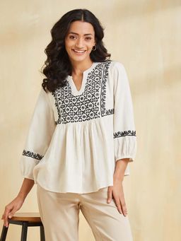 Fabindia - Natural Cotton Linen Chikankari Top