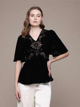 Label Ritu Kumar - Black Abigail Velvet Top