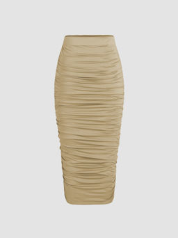 Cider - High Waist Ruched Midi Skirt
