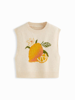 Cider - Knit Wool-blend Round Neckline Pear Graphic Vest
