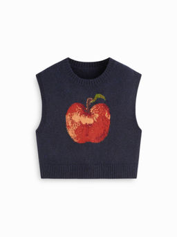 Cider - Knit Wool-blend Round Neckline Pear Graphic Vest