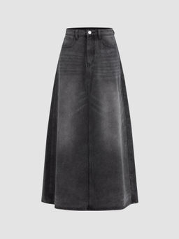 Cider - Denim Mid Waist Solid Pocket Maxi Skirt