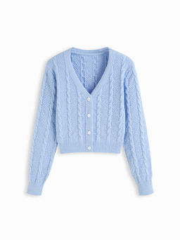 Cider - V-neck Cable Knit Button Cardigan