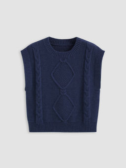 Cider - Round Neckline Geometric Knitted Vest