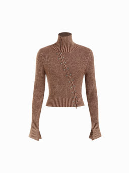 Cider - Stand Collar Rivet Zipper Cardigan