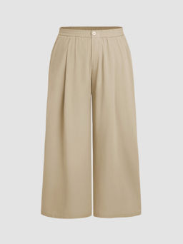 Cider - Solid High Waist Pleated Pocket Wide Leg Trousers Curve & Plus