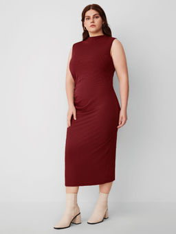 Cider - High Neck Ruched Midi Dress Curve & Plus