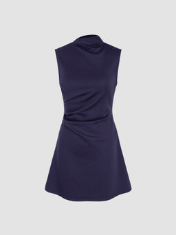 Cider - Turtleneck Sleeveless Ruched Mini Dress