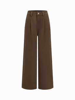 Cider - Denim High Waist Pleated Straight Leg Jeans