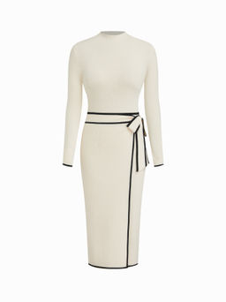 Cider - Turtleneck Belted Bowknot Knitted Maxi Dress