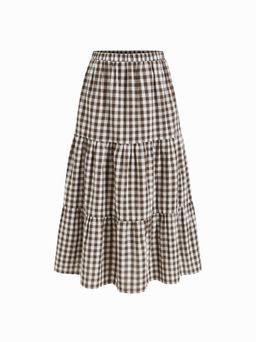 Cider - Woven High Rise Gingham Tiered Midi Skirt