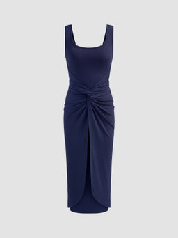 Cider - Square Neck Solid Twist Knotted Maxi Dress