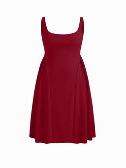 Cider - Woven Square Neck Solid Ruffle Midi Dress Curve & Plus