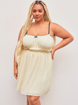 Cider - Square Neck Lettuce Trim Contrasting Binding Bowknot Mini Dress Curve & Plus