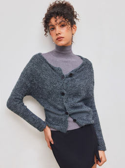 Cider - Knit Wool-blend Boat Neck Solid Ruched Long Sleeve Crop Top