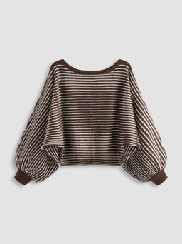 Cider - Knit Wool-blend Boat Neck Striped Oversized Sweater Curve & Plus