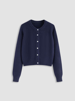 Cider - Wool-blend Round Neckline Solid Button Knitted Cardigan