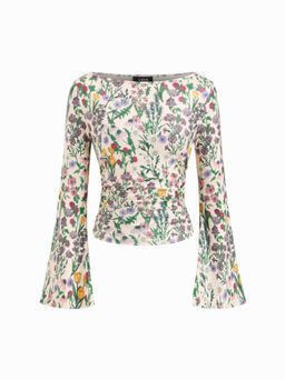 Cider - Boat Neck Solid Ruched Long Sleeve Top