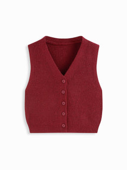 Cider - Knitted V-neck Solid Button Vest