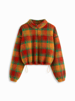 Cider - Fleece High Neck Solid Drawstring Zipper Sweatshirt