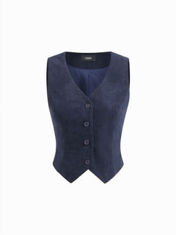 Cider - Corduroy V-neck Solid Button Blazer Vest