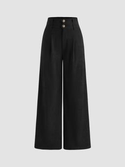 Cider - Corduroy High Rise Solid Pleated Double Button Pocket Wide Leg Trousers