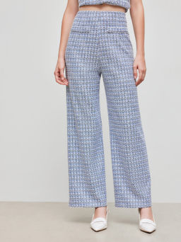 Cider - Tweed Mid Rise Checks Zipper Wide Leg Trousers