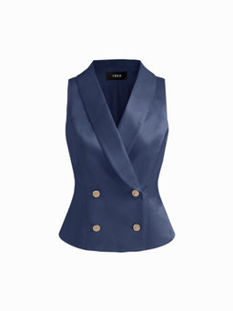 Cider - Satin Collar Solid Button Blazer Vest
