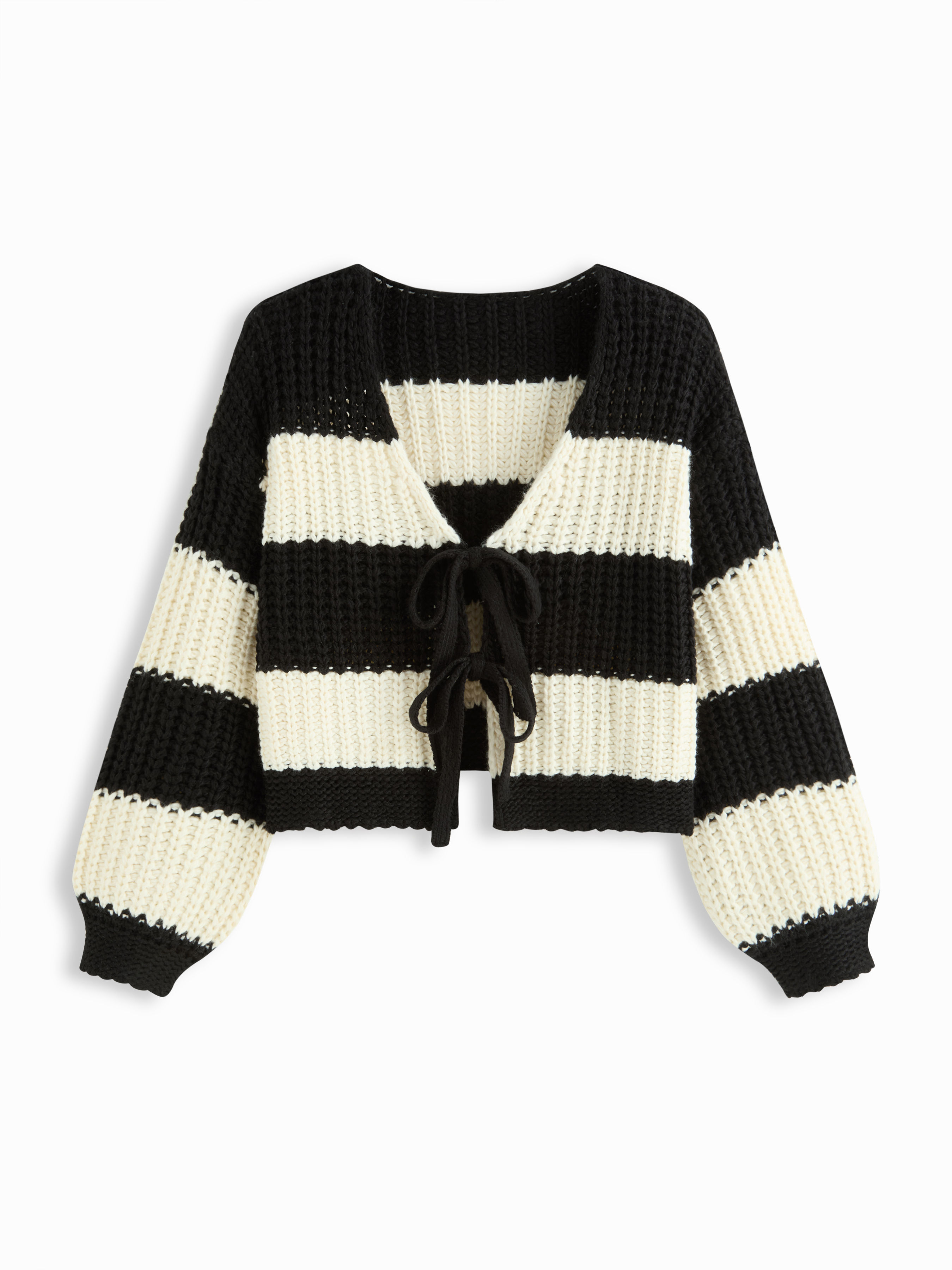 cider Knit V-neck Striped Tie Front Oversized Cardigan Curve & Plus-picture-11