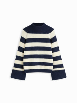 Cider - Knit Round Neck Roll Up Sweater