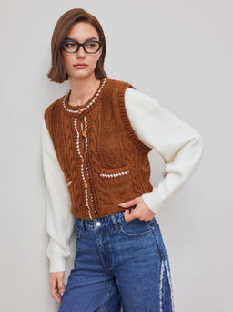 Cider - Cable Knit Contrasting Binding Vest