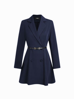 Cider - Notched Collar V-neck Mini Blazer Dress With Belt