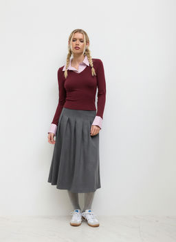 Cider - Cotton-blend Collar Stripe Two Tone Top