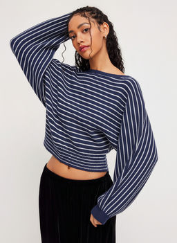 Cider - Knit Wool-blend Boat Neck Striped Oversized Sweater