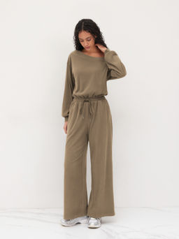 Cider - Asymmetrical Neck Drawstring Oversized Jumpsuit
