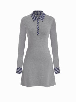 Cider - Cotton-blend Collar Tartan Contrasting Binding Mini Dress
