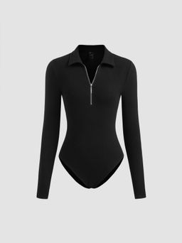 Cider - Cotton-blend Collar Zipper Bodysuit