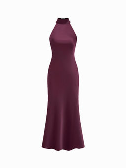 Cider - Satin Halter Neckline Backless Maxi Dress