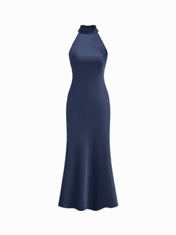 Cider - Satin Halter Neckline Backless Maxi Dress