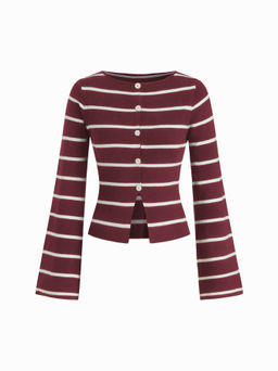 Cider - Knit Boat Neck Stripe Cardigan
