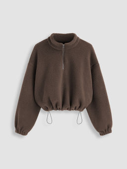 Cider - Fleece High Neck Drawstring Zipper Oversized Sweatshirt Curve & Plus