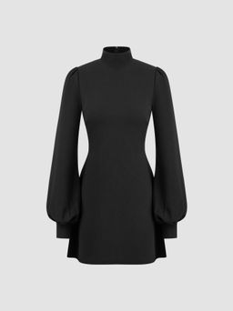 Cider - High Neck Ruffle Puff Sleeve Mini Dress