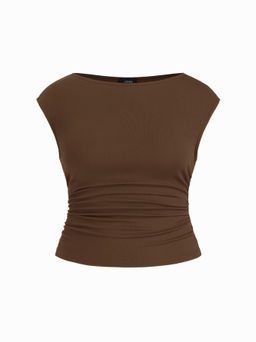 Cider - Boat Neck Ruched Top Curve & Plus